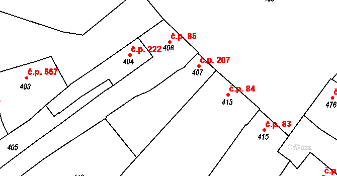 Spytihněv 207 na parcele st. 407 v KÚ Spytihněv, Katastrální mapa