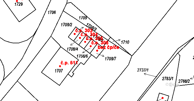 Bystřice nad Pernštejnem 44156014 na parcele st. 1708/7 v KÚ Bystřice nad Pernštejnem, Katastrální mapa