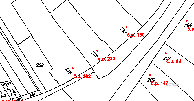 Kobeřice u Brna 233 na parcele st. 230 v KÚ Kobeřice u Brna, Katastrální mapa