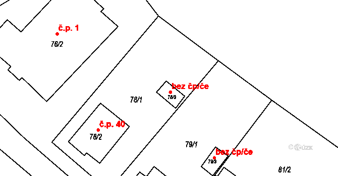 Luženičky 45244014 na parcele st. 78/3 v KÚ Luženičky, Katastrální mapa