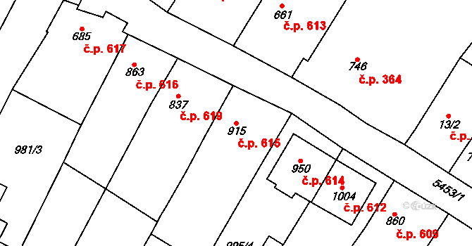 Polešovice 615 na parcele st. 915 v KÚ Polešovice, Katastrální mapa