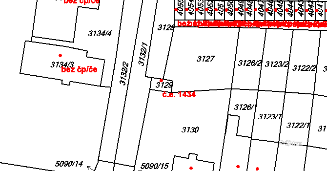 Chomutov 1434 na parcele st. 3129 v KÚ Chomutov II, Katastrální mapa