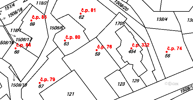 Rosice 76 na parcele st. 59 v KÚ Rosice u Chrasti, Katastrální mapa
