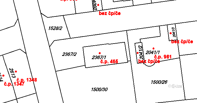 Beroun-Město 465, Beroun na parcele st. 2367/1 v KÚ Beroun, Katastrální mapa