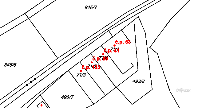 Cvrčovice 41 na parcele st. 71/4 v KÚ Cvrčovice, Katastrální mapa