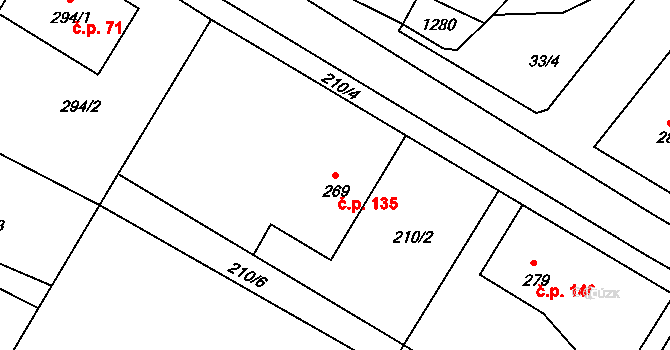 Jestřabí Lhota 135 na parcele st. 269 v KÚ Jestřabí Lhota, Katastrální mapa
