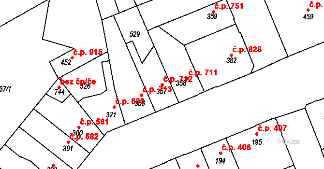 Kralupy nad Vltavou 712 na parcele st. 357 v KÚ Lobeč, Katastrální mapa