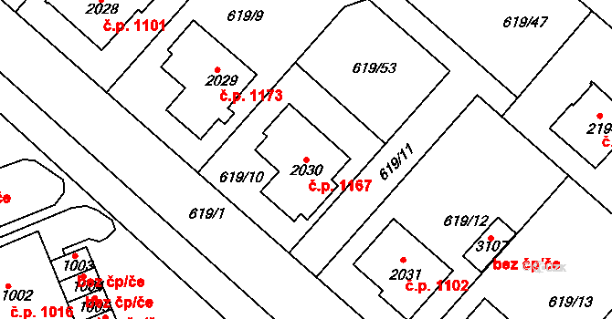 Neratovice 1167 na parcele st. 2030 v KÚ Neratovice, Katastrální mapa