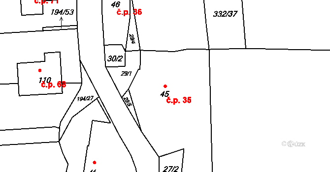 Stanětice 35, Zahořany na parcele st. 45 v KÚ Stanětice, Katastrální mapa