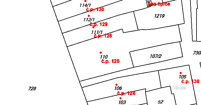 Broumov 125 na parcele st. 110 v KÚ Broumov, Katastrální mapa