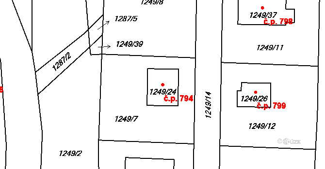 Líně 794 na parcele st. 1249/24 v KÚ Líně, Katastrální mapa