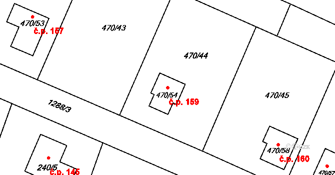 Slatiny 159 na parcele st. 470/54 v KÚ Slatiny, Katastrální mapa