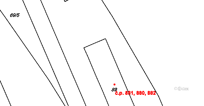 Kopřivnice 880,881,882 na parcele st. 89 v KÚ Kopřivnice, Katastrální mapa