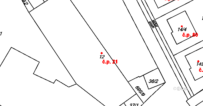 Putimov 21 na parcele st. 12 v KÚ Putimov, Katastrální mapa