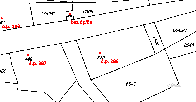 Vroutek 286 na parcele st. 329 v KÚ Vroutek, Katastrální mapa
