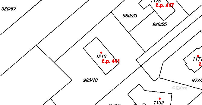 Rynholec 441 na parcele st. 1216 v KÚ Rynholec, Katastrální mapa