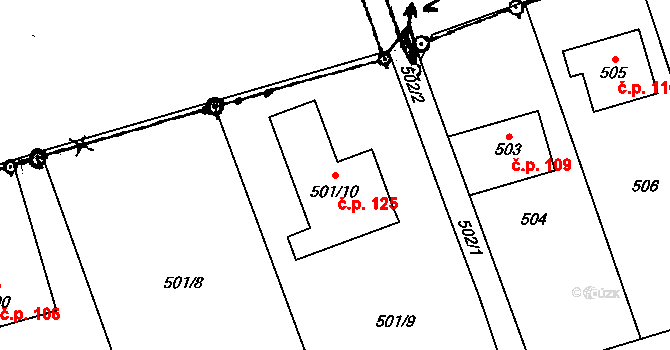 Lysůvky 125, Frýdek-Místek na parcele st. 501/10 v KÚ Lysůvky, Katastrální mapa