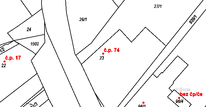 Val 74 na parcele st. 23 v KÚ Val u Dobrušky, Katastrální mapa