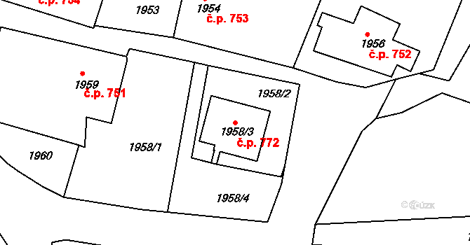 Rychnov nad Kněžnou 772 na parcele st. 1958/3 v KÚ Rychnov nad Kněžnou, Katastrální mapa