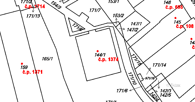 Rychnov nad Kněžnou 1374 na parcele st. 144/1 v KÚ Rychnov nad Kněžnou, Katastrální mapa