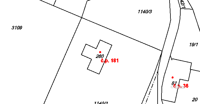 Horní Lánov 181, Lánov na parcele st. 260 v KÚ Horní Lánov, Katastrální mapa