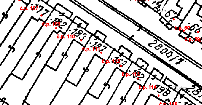 Kostice 112 na parcele st. 187 v KÚ Kostice, Katastrální mapa