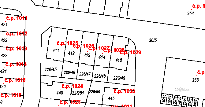 Vysoký Újezd 1028 na parcele st. 414 v KÚ Vysoký Újezd u Berouna, Katastrální mapa