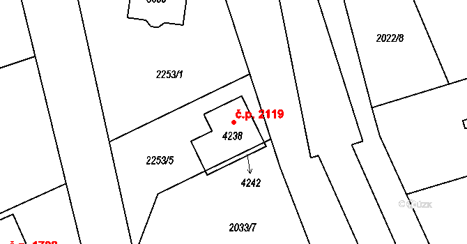 Frenštát pod Radhoštěm 2119 na parcele st. 4238 v KÚ Frenštát pod Radhoštěm, Katastrální mapa