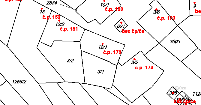 Vrbice 172 na parcele st. 12/1 v KÚ Vrbice u Velkých Pavlovic, Katastrální mapa