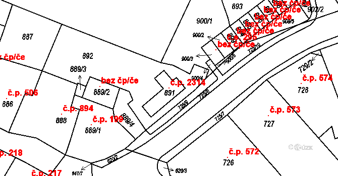 Tachov 2314 na parcele st. 891 v KÚ Tachov, Katastrální mapa