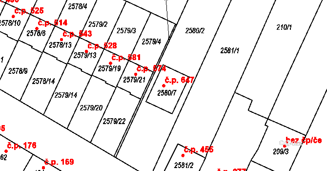 Drásov 647 na parcele st. 2580/7 v KÚ Drásov, Katastrální mapa
