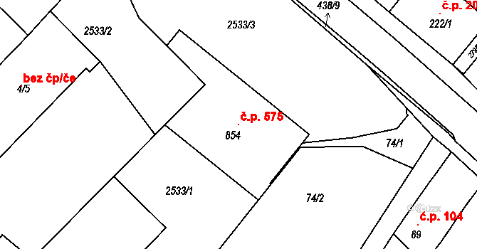 Čebín 575 na parcele st. 854 v KÚ Čebín, Katastrální mapa