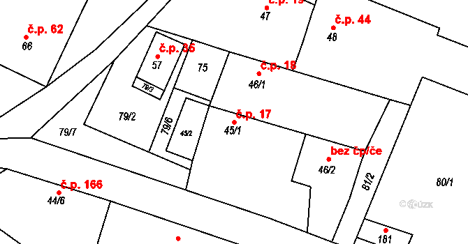 Tavíkovice 17 na parcele st. 45/1 v KÚ Tavíkovice, Katastrální mapa