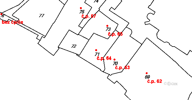 Znojmo 64 na parcele st. 71 v KÚ Znojmo-město, Katastrální mapa