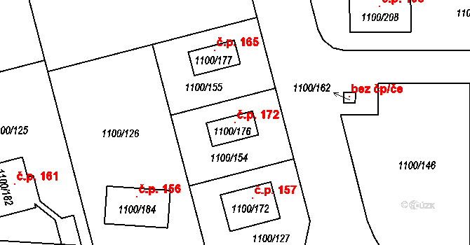 Podolí 172, Mohelnice na parcele st. 1100/176 v KÚ Mohelnice, Katastrální mapa