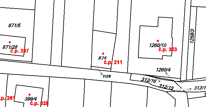 Přerov VI-Újezdec 211, Přerov na parcele st. 874 v KÚ Újezdec u Přerova, Katastrální mapa