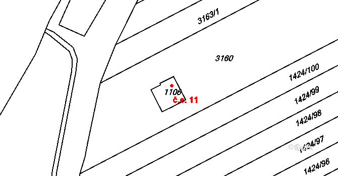 Tovačov II-Annín 11, Tovačov na parcele st. 1106 v KÚ Tovačov, Katastrální mapa