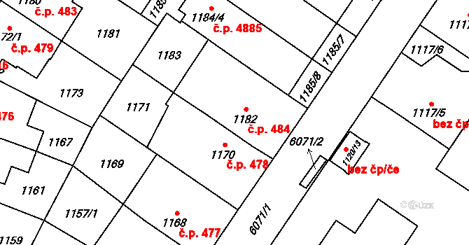 Jihlava 484 na parcele st. 1182 v KÚ Jihlava, Katastrální mapa