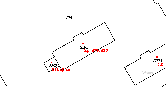Lyžbice 479,480, Třinec na parcele st. 2205 v KÚ Lyžbice, Katastrální mapa