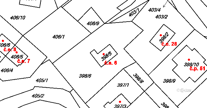 Pernek 6, Horní Planá na parcele st. 398/5 v KÚ Pernek, Katastrální mapa