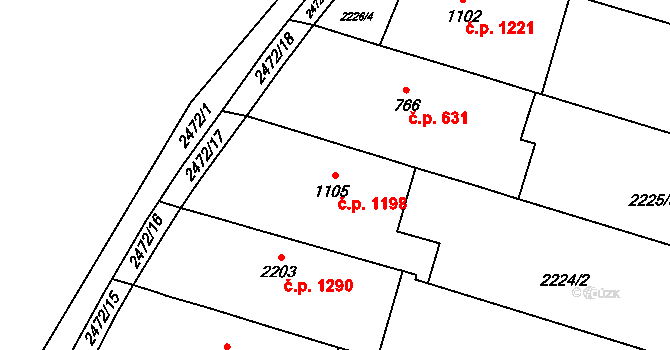 Kyjov 1198 na parcele st. 1105 v KÚ Kyjov, Katastrální mapa