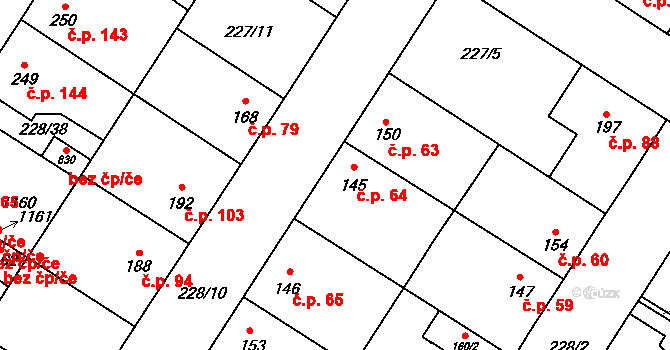 Humny 64, Pchery na parcele st. 145 v KÚ Pchery, Katastrální mapa