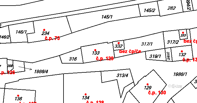 Janov 129 na parcele st. 133 v KÚ Janov u Krnova, Katastrální mapa