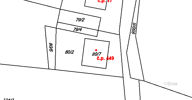 Krmelín 449 na parcele st. 80/7 v KÚ Krmelín, Katastrální mapa