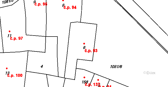 Prčice 93, Sedlec-Prčice na parcele st. 6 v KÚ Prčice, Katastrální mapa