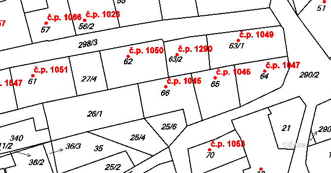 Švermov 1045, Kladno na parcele st. 66 v KÚ Hnidousy, Katastrální mapa