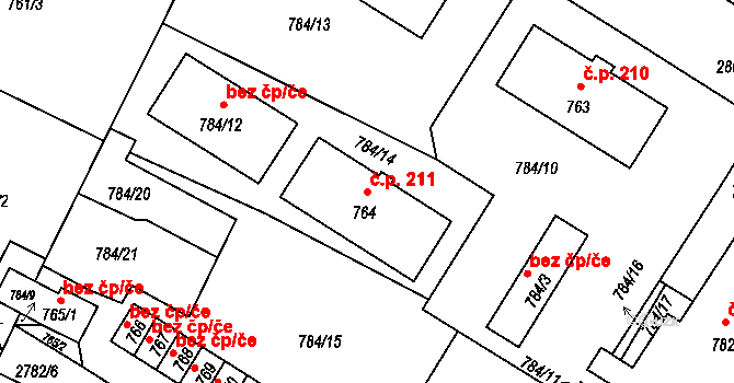 Dačice V 211, Dačice na parcele st. 764 v KÚ Dačice, Katastrální mapa