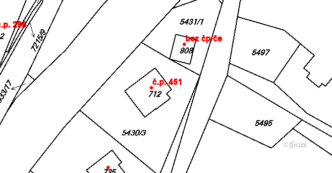 Domašov 451, Bělá pod Pradědem na parcele st. 712 v KÚ Domašov u Jeseníka, Katastrální mapa