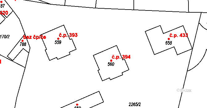 Hudlice 394 na parcele st. 560 v KÚ Hudlice, Katastrální mapa