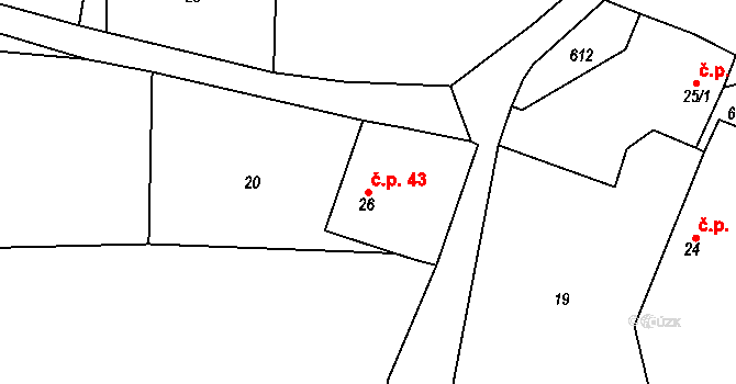 Střemeníčko 43, Luká na parcele st. 26 v KÚ Střemeníčko, Katastrální mapa
